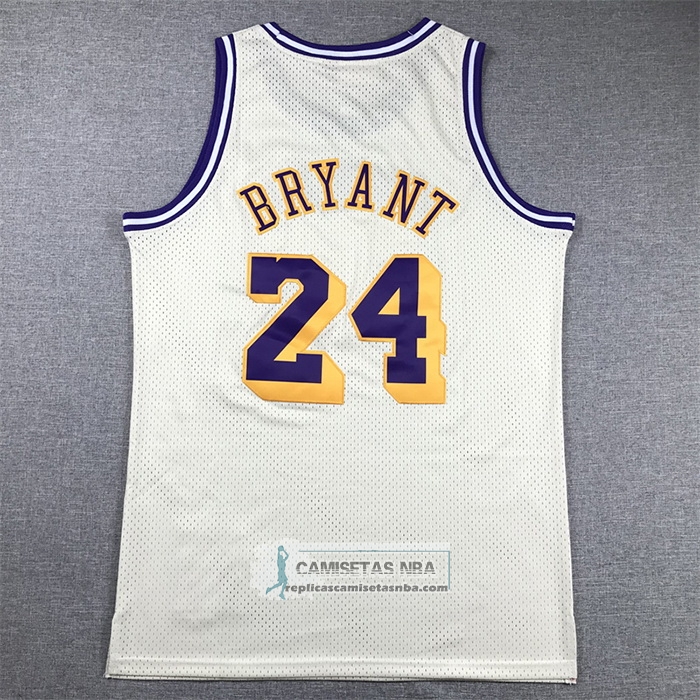 Camiseta Los Angeles Lakers Kobe Bryant NO 24 Mitchell & Ness Chainstitch Crema